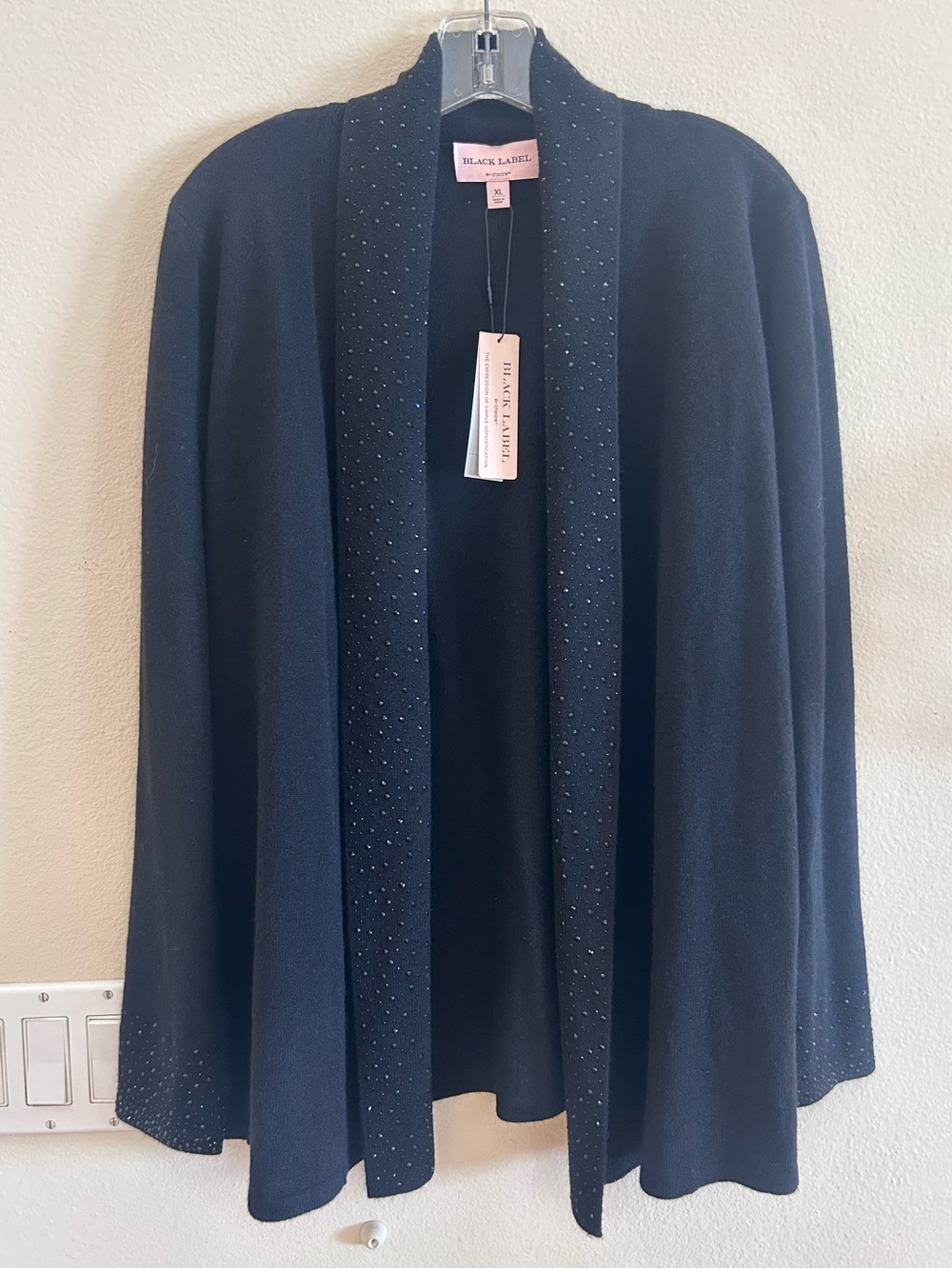 Black Label by Chico’s NWT Tuxedo Cardigan Cashmere X Large Black Long Sleeve